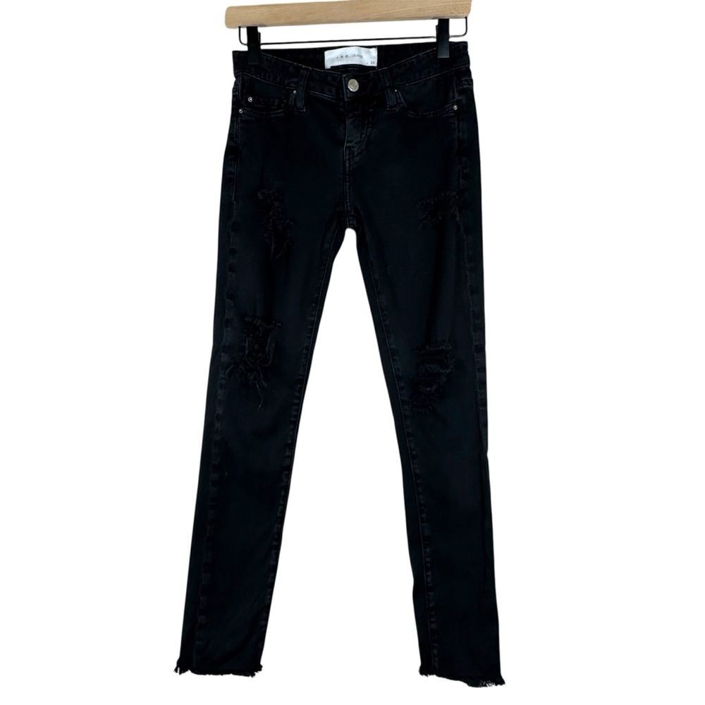 IRO Washed Black Distressed Skinny Jeans Stretch Denim Women’s Size 24